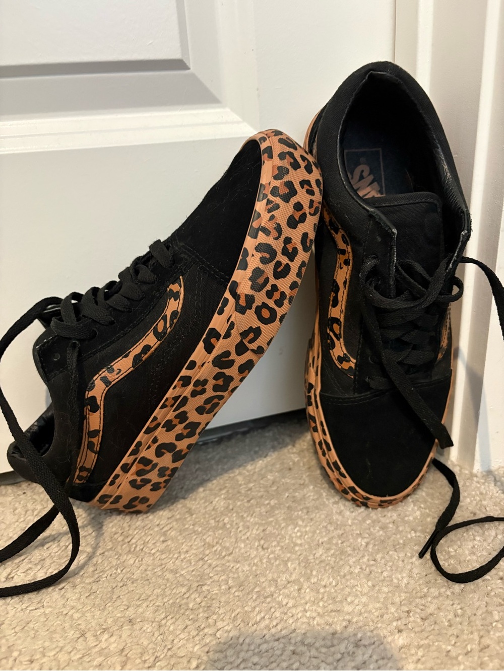 Vans Women's Black Sneakers with Leopard-Print